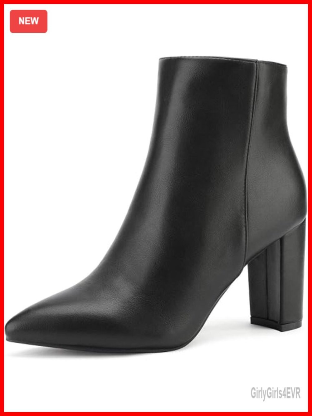 Chunky Heel Ankle Booties Pointed Toe Faux Leather Boots